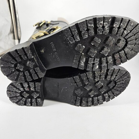 Vince Camuto Boots Womens Size 7 Black VC Hinch Rubber Rain Moto Gold Buckle - Picture 8 of 12